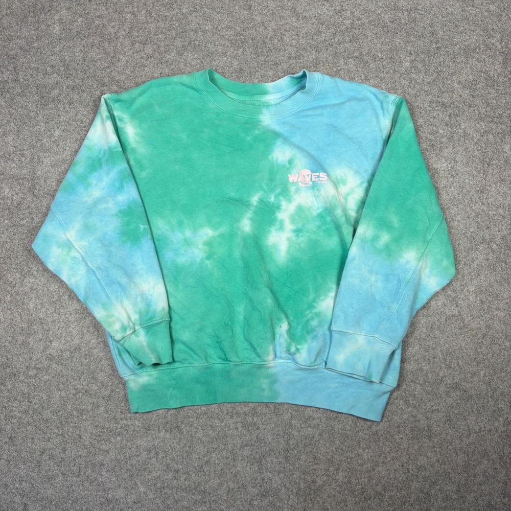 Billabong Waves For Days Tie Dye Crewneck Sweatshirt Teal Blue Large